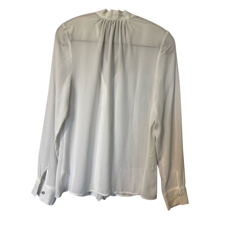 Ramy Brook Claire V Neck Tie Neck Blouse Button Top White Medium - Picture 7 of 8
